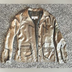 Small Marc New York brown leather jacket with green speckled silk liner